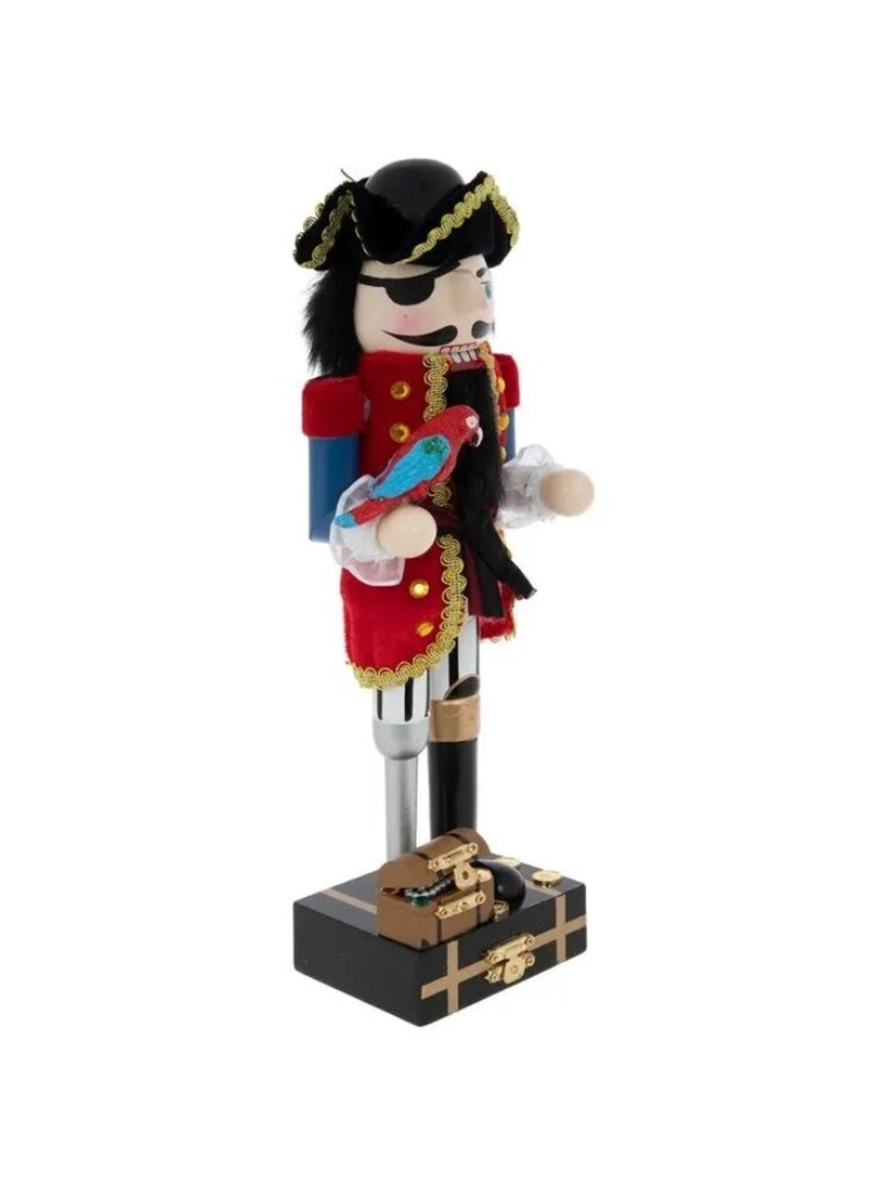 Wooden Pirate Nutcracker w/Parrot Treasure & Peg Leg 14" Tall - Picture 1 of 5